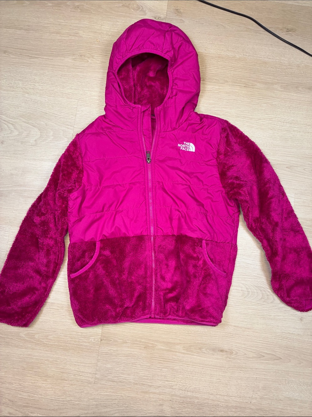 The North Face Kids' Magenta Hooded Fleece Quilted Jacket
